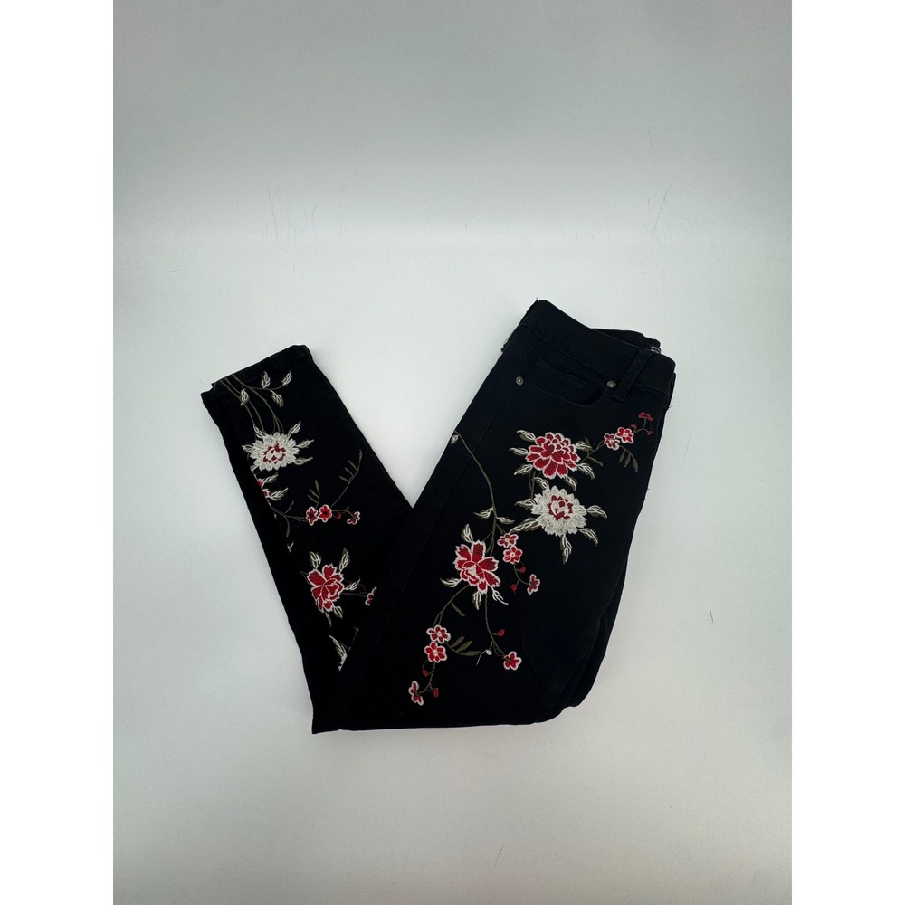 Sandpiper Womens High Rise Floral Embroidered Skinny Jeans Black Size 4 RN112642